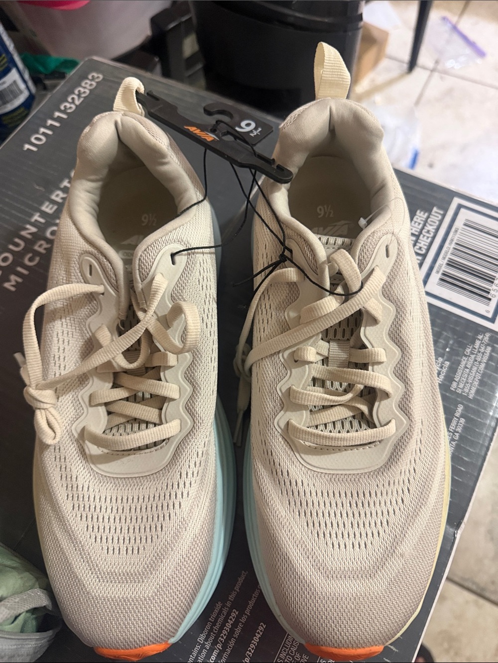 Avia Men's Cream Athletic Running Shoes with Orange Accents